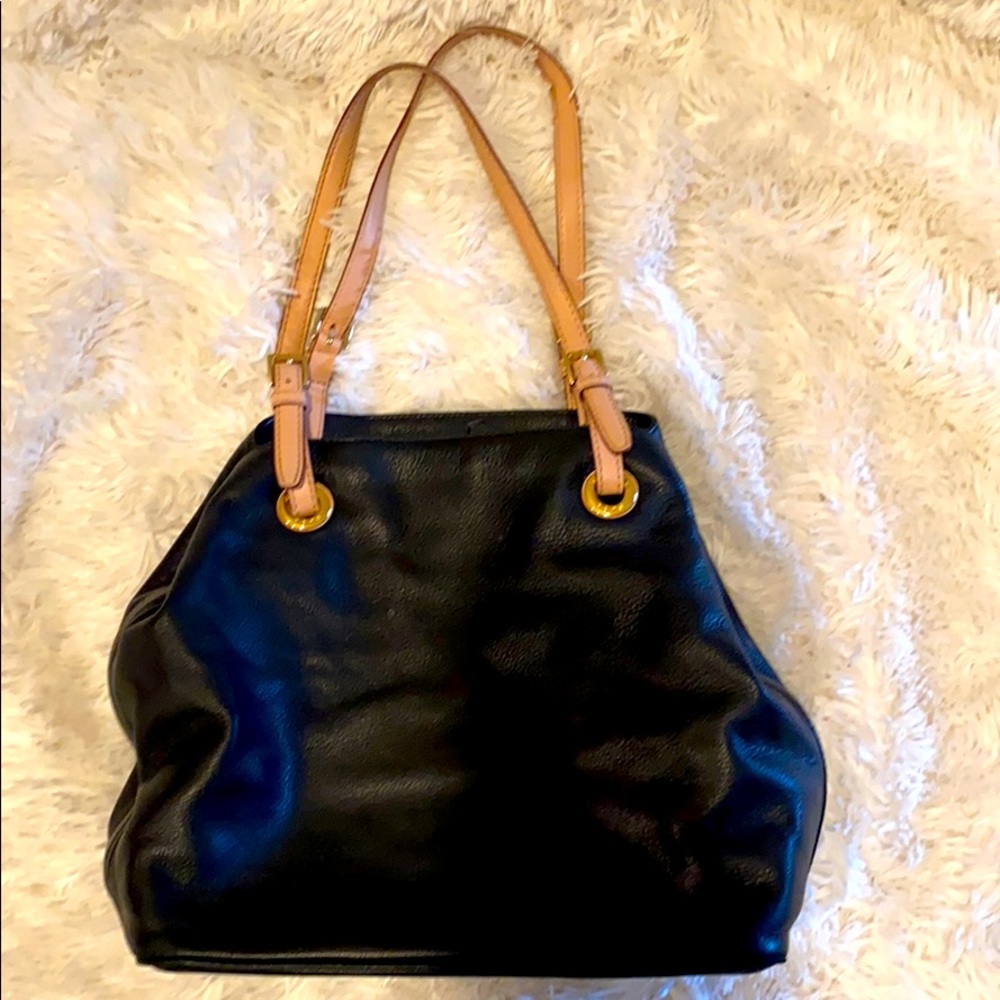 Michael Kors Black Purse with tan and gold accents - Picture 1 of 8